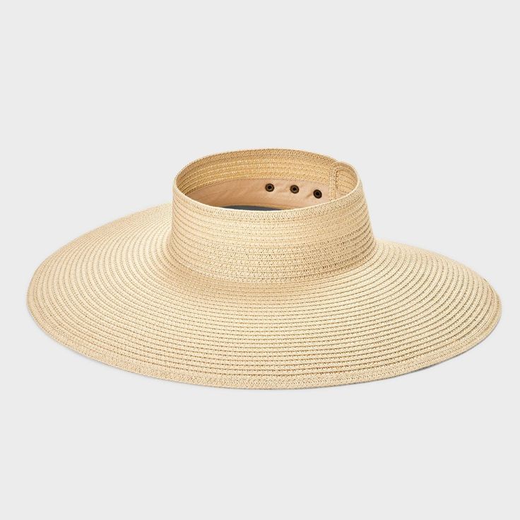 This Straw Visor Hat from Shade & Shore™ is sure to be your new summertime favorite. Made from midweight paper-blend material, this solid-color straw hat boasts a UPF 50+ rating as well as a stylish 4.75-inch brim to shield your face in style during gardening, boardwalk outings or leisurely town strolls. The visor hat has an adjustable snap-closure band at the back for a customizable fit and features a packable design making it convenient to bring it wherever your fun in the sun takes you. Shade Lightweight Natural Sun Hat For Sunbathing, Lightweight Natural Straw Hat For Sunbathing, Summer Visor With Upf 50+ And Curved Brim, Lightweight Straw Hat For Pool, One Size Fits Most, Lightweight Straw Hat For The Pool, Natural Packable Straw Hat For Summer, Packable Summer Hat In Natural Color, Uv Protection Straw Hat With Curved Brim, Summer Sun Hat Visor