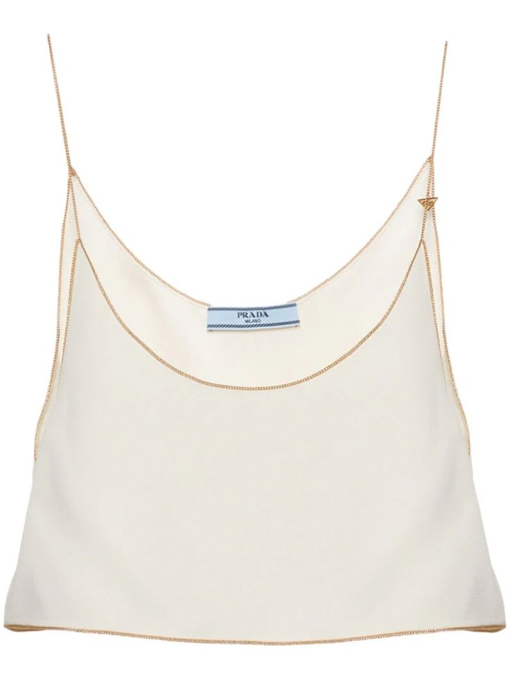 Shop Prada Sablé cropped camisole top Cropped Camisole, Triangle Logo, Chain Link, Spaghetti Strap, Camisole Top, Bags Designer, Prada, Scoop Neck, Fashion Branding