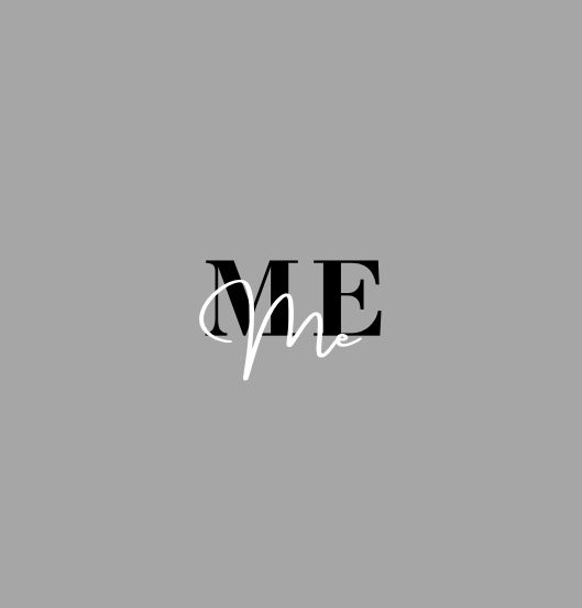 the word me in black and white on a gray background