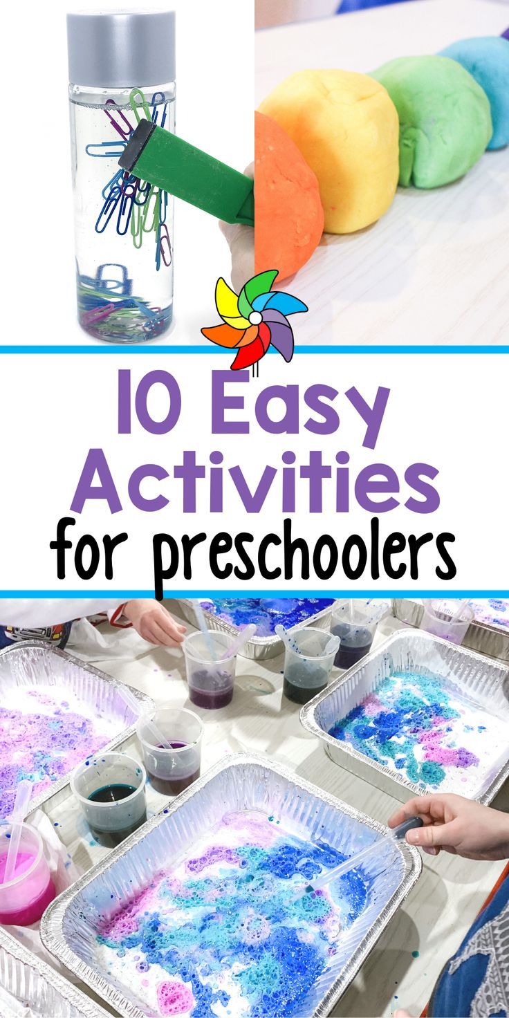 the words 10 easy activities for preschoolers to do with colored paper and watercolors