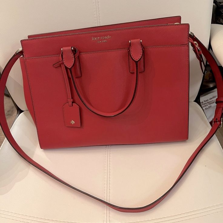 Kate Spade Red Grosgrain Shoulder/Double Handle Handbag. Nwot Size 10” H X 14” W. Very Clean And Roomy Inside. Designer Red Office Bag, Luxury Red Office Bags, Red Travel Satchel With Detachable Handle, Red Crossbody Office Bag, Red Office Bags With Top Carry Handle, Red Office Bag With Top Carry Handle, Classic Red Bag With Top Carry Handle, Red Rectangular Satchel For Office, Red Office Bag With Adjustable Strap