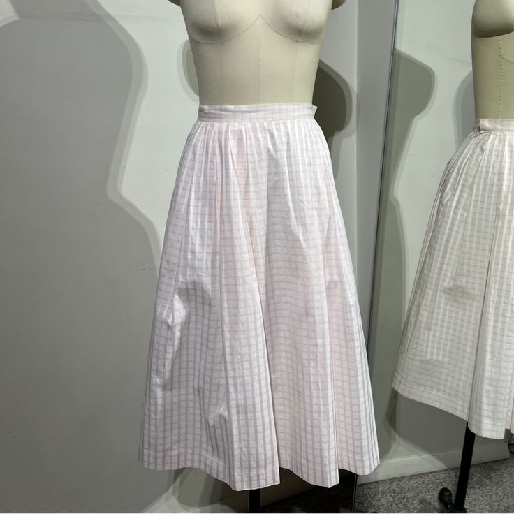 Courreges Pink Skirt Cotton Midi Plead Size Xs Pre-Owned, Vintage From Japan In Great Condition Fitted Pleated Skirt For Spring Daywear, Feminine Pleated Skirt For Daywear, Classic Tiered Skirt For Spring, Feminine Relaxed Skirt For Daywear, Feminine Relaxed Fit Skirt For Daywear, Pink Long Skirt For Daywear, Classic Long Pleated Skirt For Summer, Classic Full Skirt For Summer, Feminine Fitted Full Skirt