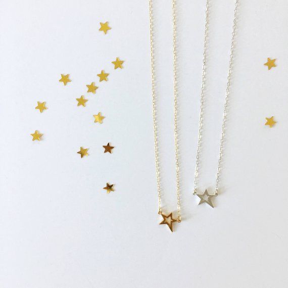 Shooting Star Necklace, constellation, dainty, gift, gold, sterling silver, celestial, luminous, sky Silver Star Print Jewelry As Gift, Silver Star Print Jewelry For Gift, Silver Jewelry With Star Print As Gift, Silver Jewelry With Star Print For Gift, Tiny Star-shaped Jewelry Gift, Celestial Star-shaped Nickel-free Necklaces, Nickel-free Star Necklace In Celestial Style, Nickel-free Star-shaped Celestial Necklaces, Minimalist Star Charm Necklace Gift