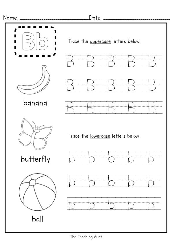 letter b worksheet with pictures to help kids learn how to read the alphabet