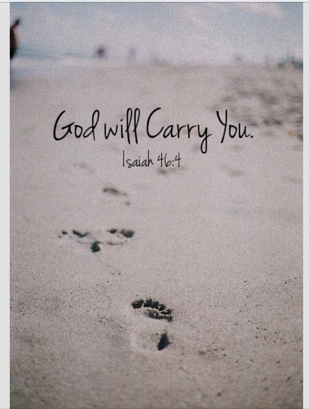 an image of footprints in the sand that says god will carry you