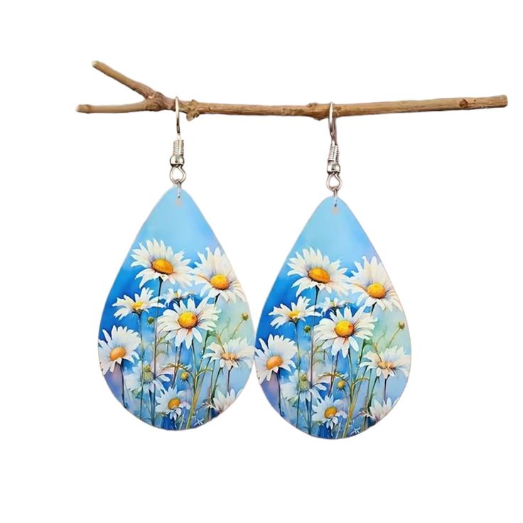 Wooden Daisy Design Drop Style Earrings. Teardrop Shaped. Beautiful And Cheery Blues, Yellow, White And Green With Silver Tone Fishhook Earwire. Lightweight And Perfect For Spring! Nwot! Blue Teardrop Jewelry For Summer, Blue Teardrop Earrings For Summer Gift, Summer Blue Teardrop Earrings As Gift, White Teardrop Earrings For Summer, Blue Bohemian Earrings For Spring, Teardrop Earrings With Ear Wire For Spring, Light Blue Drop Earrings For Summer, Blue Teardrop Jewelry For Spring, Hypoallergenic Blue Earrings For Summer