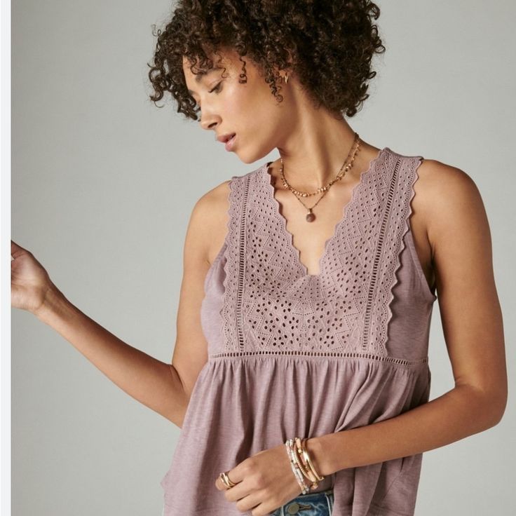 Lucky Brand Scalloped Lace Knit Tank Size L New Without Tags Color Elderberry 2024 Style, Knit Tank, Scalloped Lace, Lace Knitting, Knit Tanks, Lucky Brand, Style Inspiration, Womens Tops, Tags