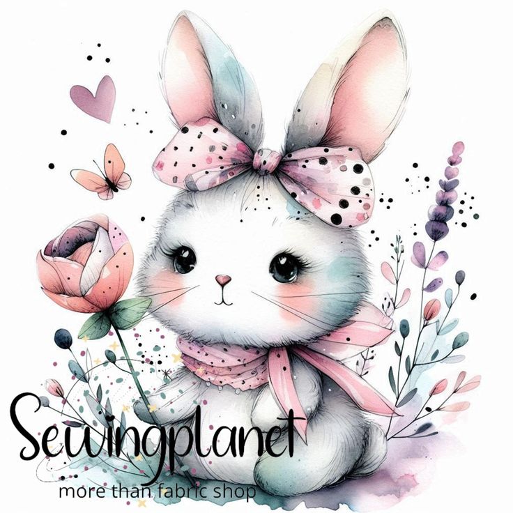 a watercolor painting of a bunny with flowers