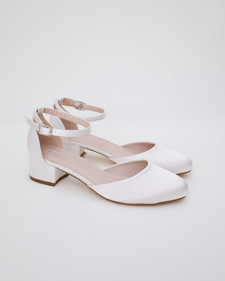 Round Toe Satin Block Heel with Ankle Strap Low Heel Satin Wedding Heels, Satin Low Heel Wedding Heels, Low Heel Block Heels With Wrapped Heel For Prom, Prom Block Heels With Low Padded Heel, Prom Block Heels With Padded Low Heel, Low Block Heels With Wrapped Heel For Prom, Bridesmaid Wedding Shoes With Ankle Strap And 4-inch Heel, Satin Heels With Ankle Strap For Wedding, Satin Ankle Strap Heels For Wedding