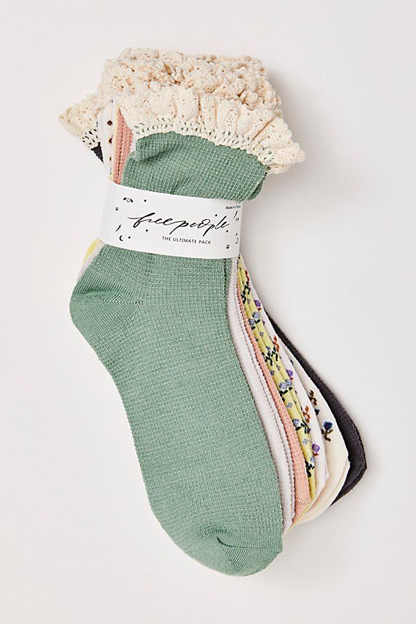 A necessary addition to your sock drawer, this so essential pack features 7 pairs of ultra-soft socks in an ankle-height with feminine ruffled trim, waffle knit details, and dainty floral prints. * 7 pairs of socks * Seamed heel + toe | The Ultimate Sock Pack by Free People Free People Socks, Cute Socks Aesthetic, Beaded Socks, Momma Outfits, Girly Socks, Scandinavian Clothing, Aesthetic Socks, Tainted Love, Light Grey Leggings