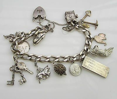 Vintage Sterling Silver English Check Bible Movable 13 Charm 42.6 Gram Bracelet | eBay Men Charm Bracelet, Vintage Silver Charm Bracelet, Vintage Charm Bracelet Silver, Silver Charm Bracelets, Silver Charm Bracelet For Formal Occasions, Vintage Sterling Silver Charm Bracelet, Charm Bracelet Aesthetic, Jessica Core, Afro Jewelry