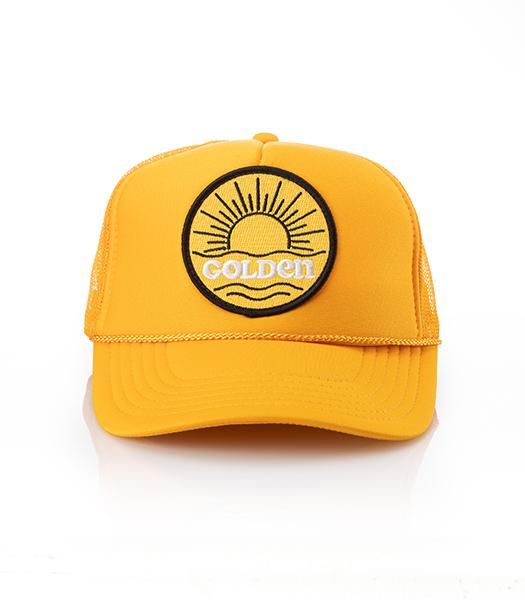 Style: Golden Patch Trucker This patch trucker hat is made for the Sun. So light, low profile and a perfect addition to your growing hat collection. This patch is sewn on for extra durability. 5 Panel Foam Mesh Back Trucker, Pro Style Adult Sizing 100% Poly Foam Front, 100% Nylon Back Outdoor Trucker Hat With Patches, Outdoor Trucker Hat With Embroidered Patch And Curved Bill, Trucker Hat With Logo Patch And Curved Bill, Adjustable Trucker Hat With Patches For Outdoor, Outdoor Adjustable Trucker Hat With Patches, Yellow Trucker Hat With Flat Bill, Yellow Trucker Hat For Summer, Summer Trucker Baseball Cap With Patches, Summer Snapback Hat With Logo Patch And Flat Brim