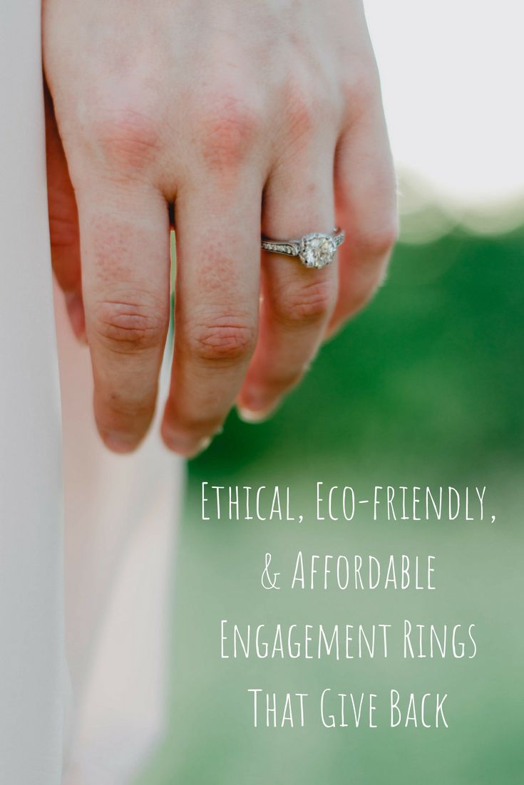 a close up of a person's hand with a ring on it and the words, ethical eco - friendly & afforable engagement rings that give back