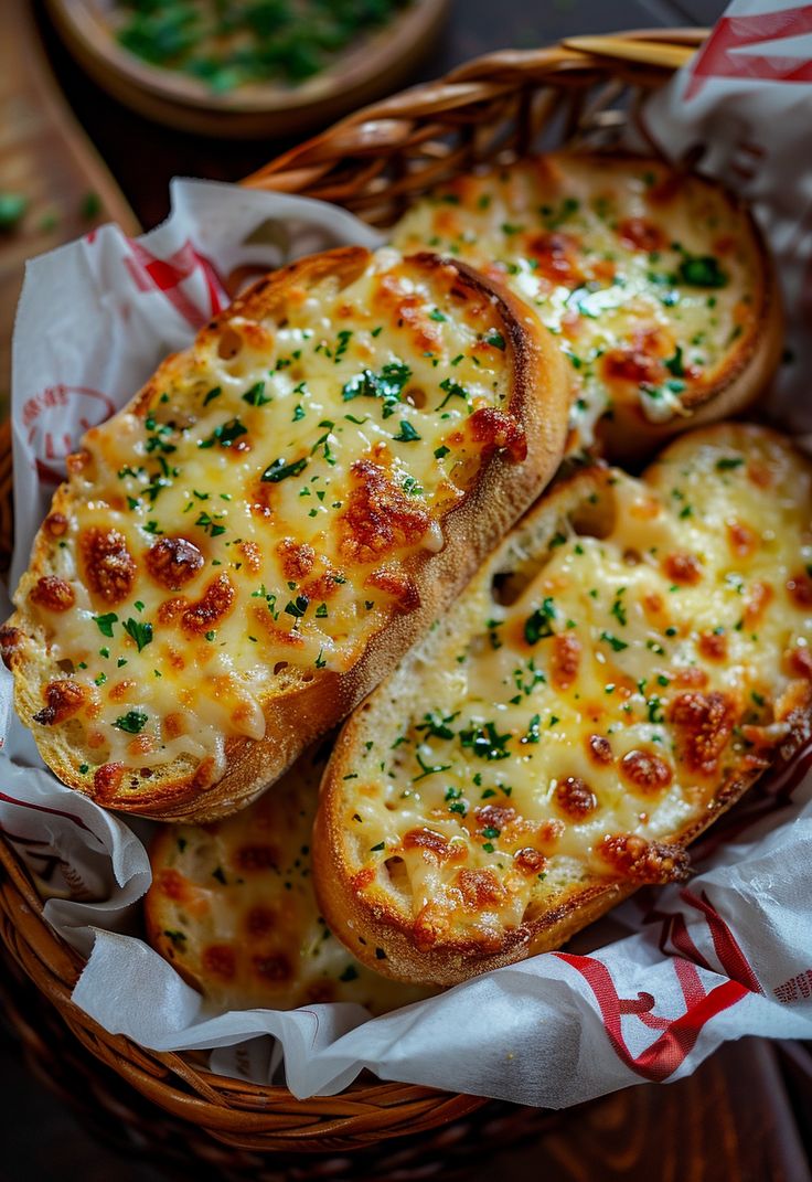 bread with cheese and herbs in a basket