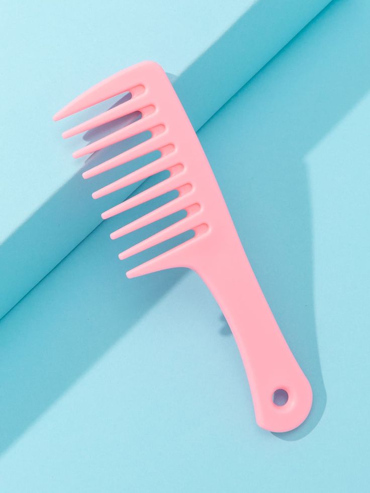 Pink  Collar  Plastic Plain Wide Tooth Comb Embellished   Beauty Tools Black Friday Pink, Diy Hair Curlers, Pick Comb, Hair Pick, Detangling Hair Brush, Wide Tooth Comb, Hair Detangler, Pink Collar, Pink Plastic