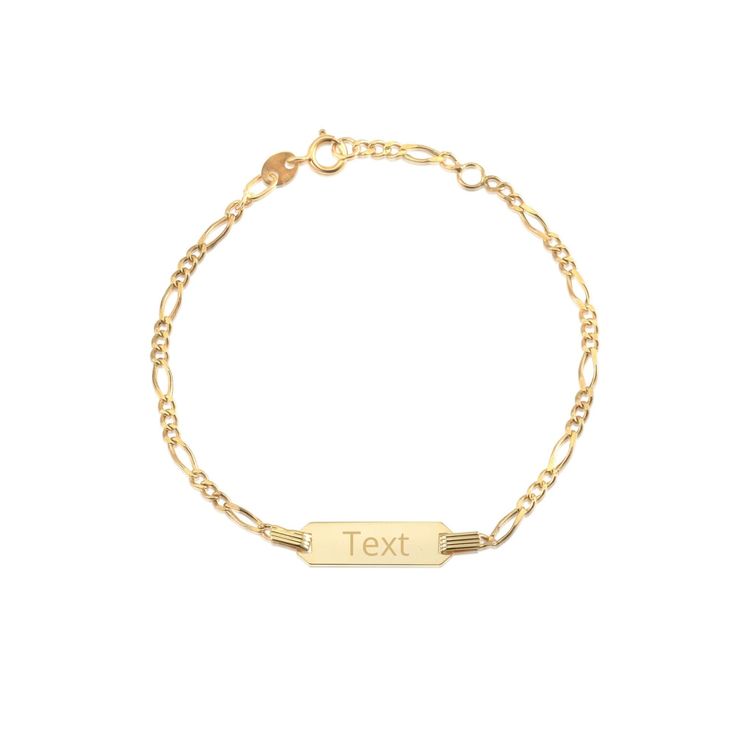 ID BRACELET: 14k yellow gold kids' ID bracelet featuring an ID plate that we will custom engrave for you; great jewelry gift for newborn, infants, babies, toddlers, little boy or girl, child, and kid; 6 inches QUALITY ITALY SOLID 14K GOLD: NOT plated; Stamped to authenticate the fineness of the gold; Entirely made in Italy ENGRAVABLE ID PLATE: Every child is unique, and a customized bracelet with an exquisite laser engraving is a beautiful way to highlight that and make your gift personal ADJUST Boys Bracelets, Gold Girl, Baby Colors, Figaro Chain, Id Bracelets, Name Bracelet, Girls Jewelry, Curb Chain, Chain Link Bracelet