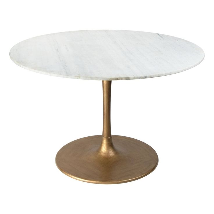 a white marble table with gold metal base on an isolated white background for use as a centerpiece