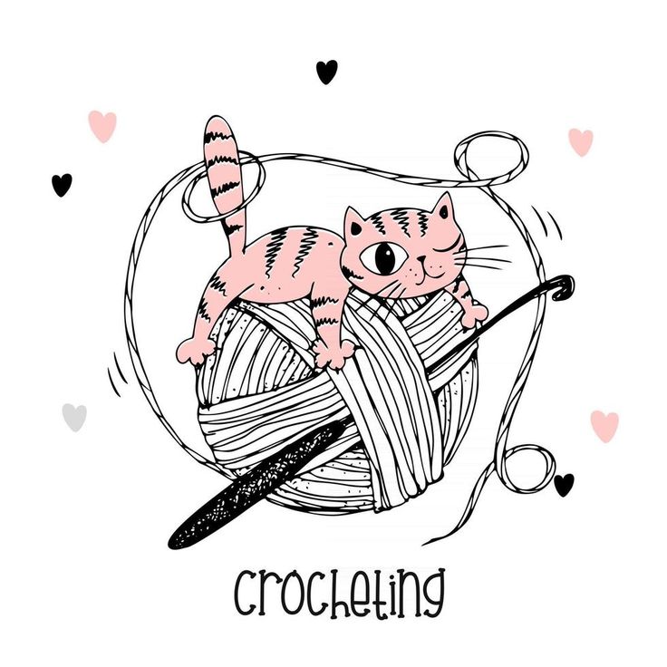 a drawing of a cat sitting on top of a ball of yarn with the words crocheing