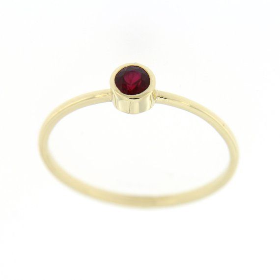 Ruby Ring, Ruby Gold Ring, Dainty Gold Ring, Stacking Gold Ring, 14K Gold Ring, Simple Stone Ring, G 14k Gold Ruby Ring With Round Band, 14k Gold Ring With Polished Round Stone, 14k Gold Rings With Polished Round Stone, 14k Gold Rings With Polished Finish And Round Stone, 14k Gold Birthstone Ring With Smooth Bezel For Anniversary, Classic 14k Gold Birthstone Ring With Bezel Setting, Modern Ruby Ring For Anniversary, Modern Round Ruby Ring For Anniversary, Anniversary Yellow Gold Birthstone Ring With Smooth Bezel