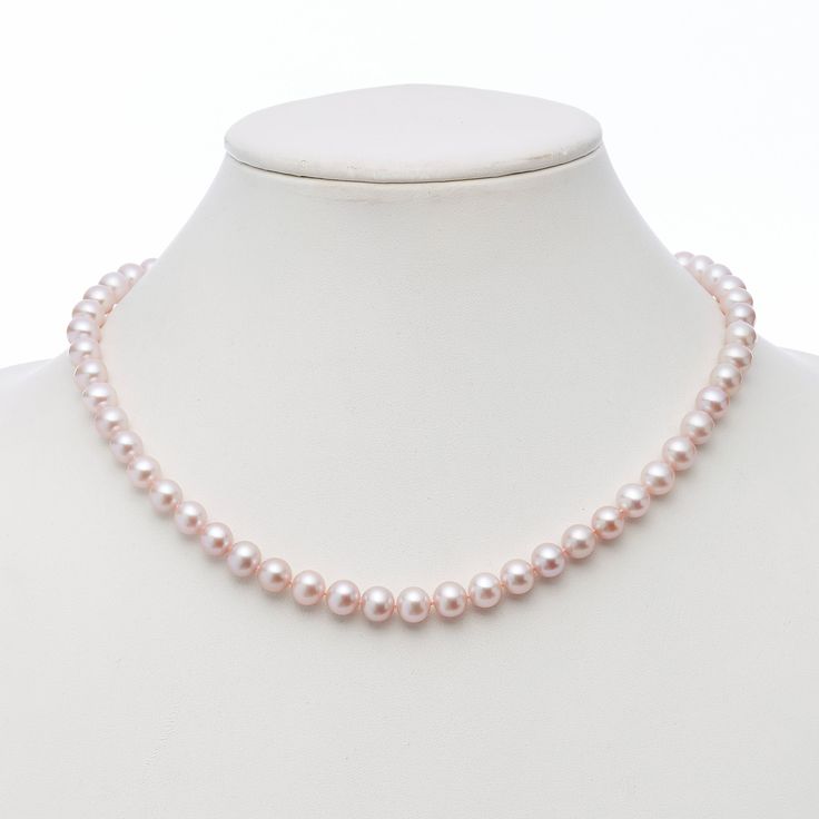 A timeless necklace of luminous pink freshwater cultured pearls with gold and diamond clasp. A fresh alternative to classic white, pink pearls are prized for their ability to flatter every complexion. Pink freshwater cultured pearls, 7mm. Diamonds, 0.02ctw. 18-karat yellow gold. 17"L. Pink Pearl Necklace, Pink Pearls, Necklace Craft, Pearl Gemstone, Freshwater Cultured Pearls, Elegant Necklaces, Pink Pearl, Silver Pearls, Cultured Pearls