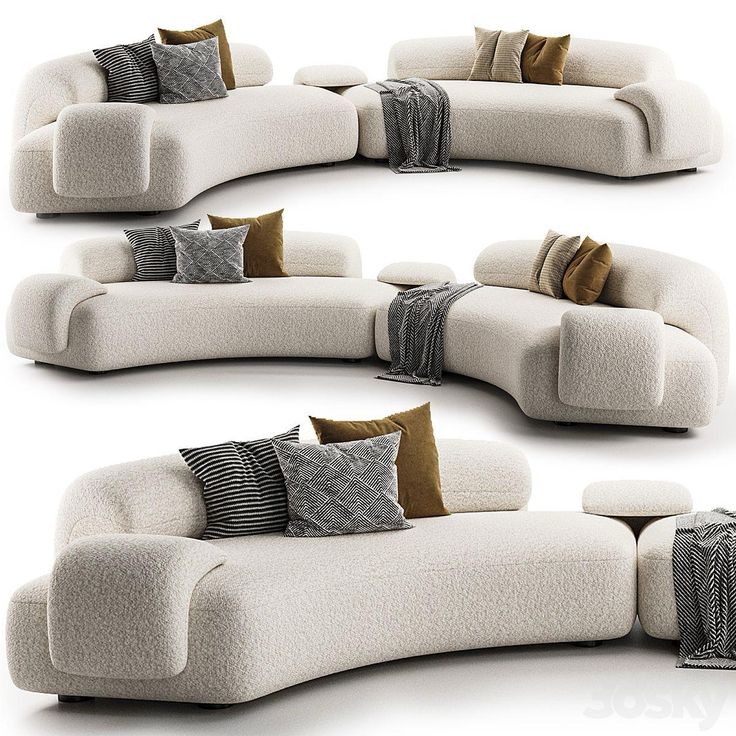 four different types of couches with pillows on each one and the other side, all in various shapes and sizes