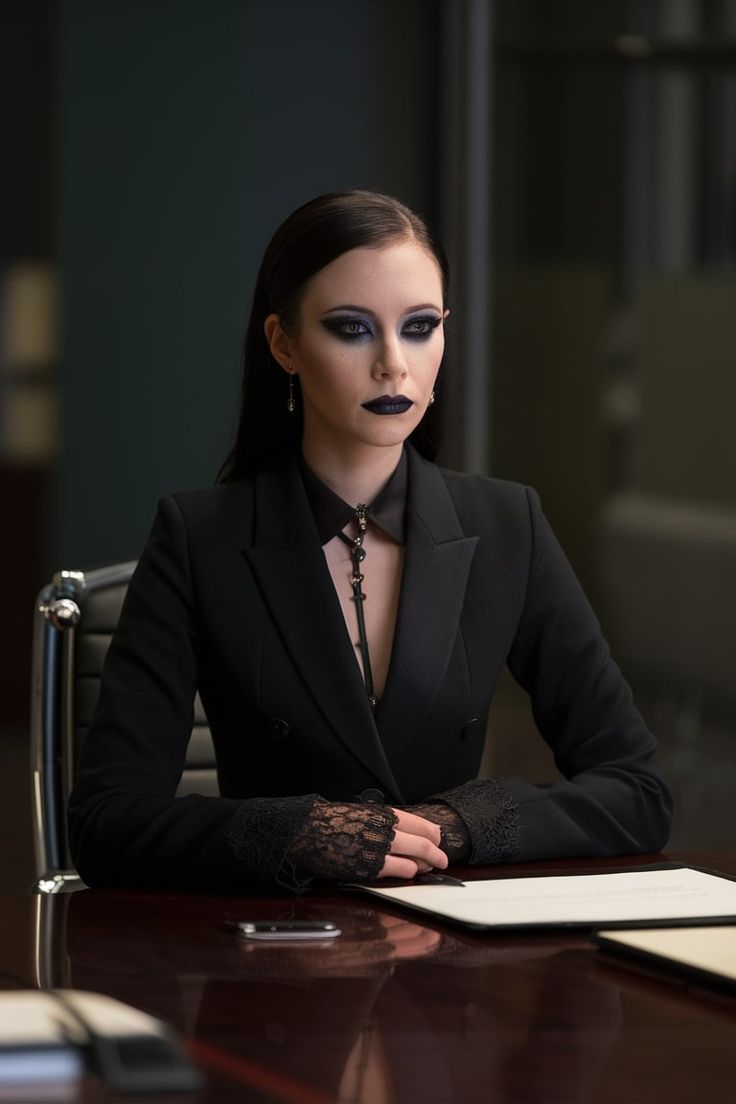 Elegant Goth Outfits, Goth Catholic, Black Weeding Dress, Goth Suit, Corporate Goth Outfits, Goth Corporate, Southern Gothic Fashion, Goth Elegant, Nails Indie