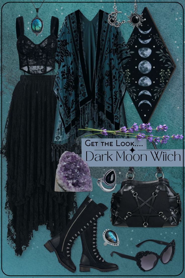 Dark Moon WitchA little goth, a little bit bohemian, a whole lot of witchy. Stevie Nicks would approve of this outfit with the flowy layers, shall, lace, crystals, and gorgeous vibes. #affiliatelinks Dark Floral Clothes, Witchy Business Casual, Forest Witch Aesthetic Fashion, Dark 70s Aesthetic, Witchy Fashion Modern Witch, Witch Lookbook, Witch Outfits Aesthetic, Wiccan Outfits, Casual Witch Outfit