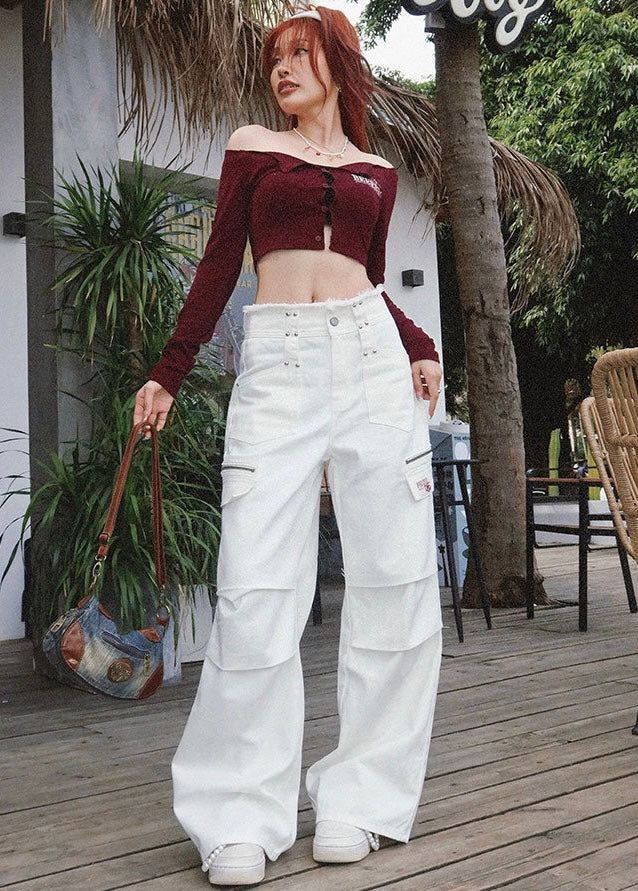 Brand: other/otherAge: 18-24 years oldSize: S M LStyle: StreetStreets: European and AmericanWomen's trouser waist height: natural waistPopular elements: AsymmetryColor classification: whiteSKU: BZ22D842-1PTYear Season: Spring 2023Clothing style details: pocketsTrouser length: Long pantsWomen's pants type: wide-leg pantsMaterial composition: 100% of cotton Pleated Slacks, Harajuku 90s, Straight Leg Cargo Pants, Spring Outfits For School, Oversized Pants, 2000s Clothes, American Street, Type Of Pants, Dress Suits