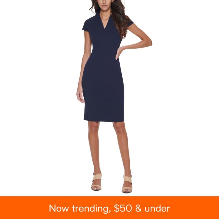 in stock Indigo Colour, Review Dresses, Calvin Klein Woman, Work Wardrobe, Cap Sleeve, Perfect Outfit, Sheath Dress, Dresses Online, Cap Sleeves