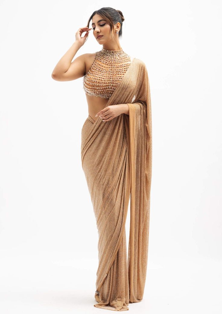 Itrh-Margot Beaded Draped Sari Set-INDIASPOPUP.COM