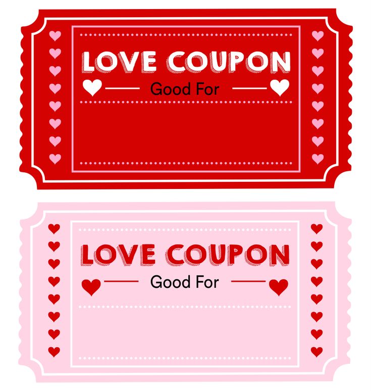 two coupons with hearts on them and the words love coupon written in red