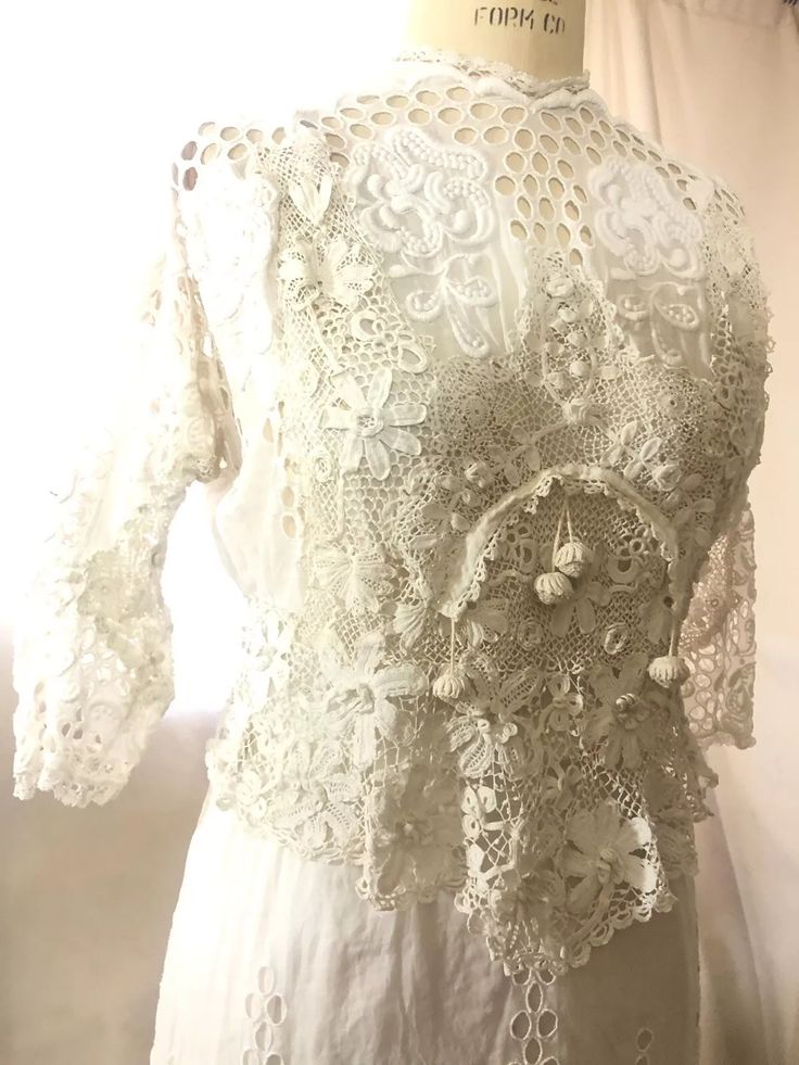 antique Edwardian Irish Crochet lace raised embroidery dress M | eBay Raised Embroidery, Irish Lace Crochet, Irish Crochet, Top And Skirt, Dress Picture, Embroidery Dress, Dress Top, Crochet Lace, Vintage Ladies