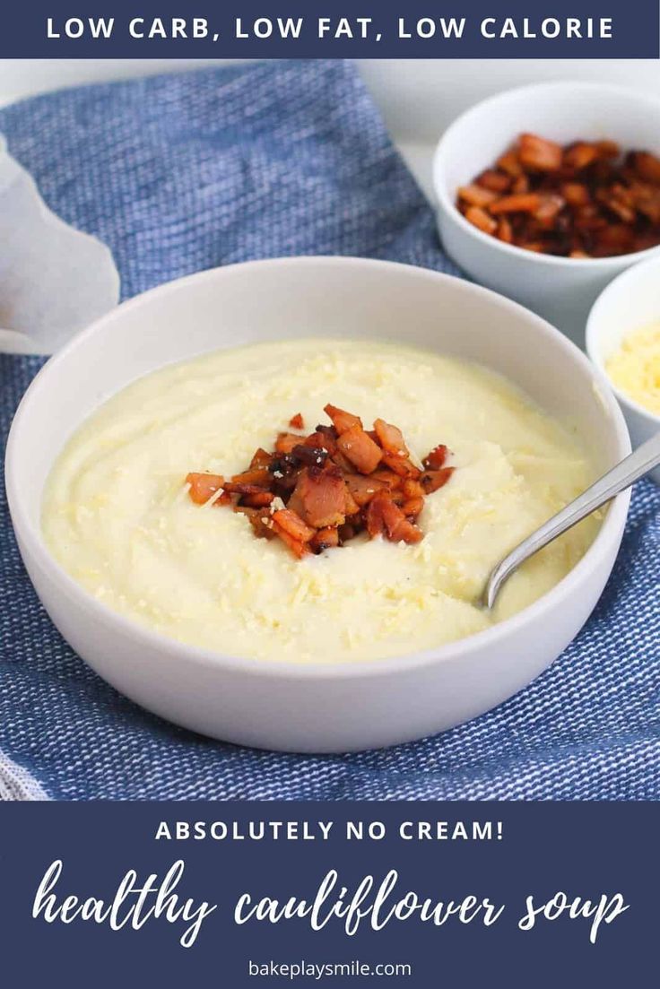 The ultimate healthy and creamy cauliflower soup... that's made with absolutely NO cream at all! Low fat, low calorie, low carb and totally delicious! #healthy #cauliflower #soup #creamy #thermomix #conventional #recipe Ww Cauliflower Soup, Weight Watchers Cauliflower Soup, Healthy Cauliflower Soup, Soups Creamy, Cauliflower Soup Healthy, Whole30 Soup, Low Fat Soups, Thermomix Soup, Low Calorie Low Carb