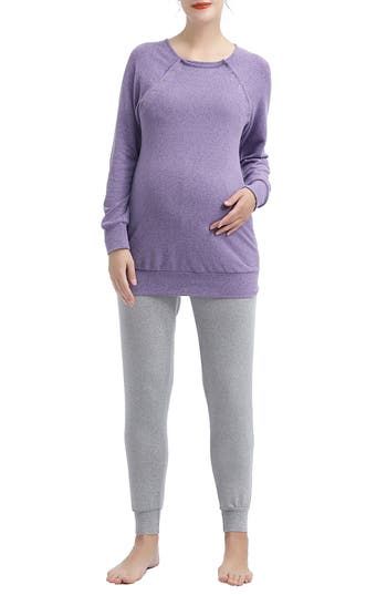 A supersoft pajama top is designed to adapt to your changing body during and after pregnancy with a relaxed fit and easy snap panel. A hidden layer along the neckline can be un-snapped and pulled aside for easy and discreet nursing. Comfy jogger-style pants complete the cozy set. Top has crewneck; long sleeves Pants have over-the-belly band 95% polyester, 5% spandex Hand wash, tumble dry Imported Cotton Nursing Friendly Long Sleeve Sleepwear, Cotton Long Sleeve Nursing-friendly Sleepwear, Nursing Friendly Long Sleeve Cotton Sleepwear, Nursing-friendly Long Sleeve Cotton Sleepwear, Cotton Long Sleeve Nursing Friendly Sleepwear, Casual Maternity Nursing-friendly Sleepwear, Nursing Friendly Long Sleeve Sleepwear, Comfortable Tops For Loungewear, Comfortable Long Sleeve Tops For Loungewear