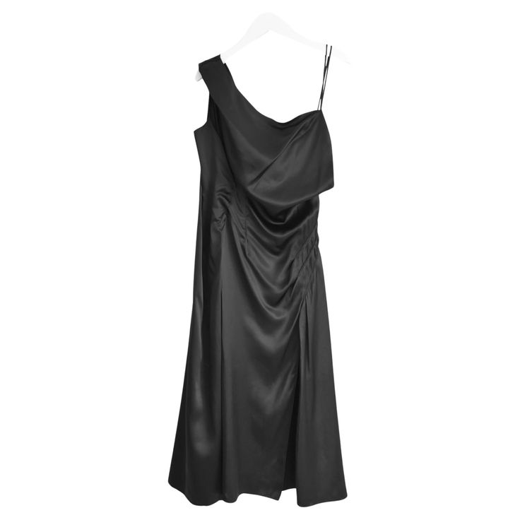 Stunningly slinky Versace black silk double slip dress. Bought for £1475 and unworn. Made from glossy black silk with silk chiffon inner slip, it has asymmetric draped neckline, darted detailing and fared hem. Size IT40/UK8. Measures approx - bust 32", waist 30”, hips 36” and length 43”. Vestidos Versace, Purple Bandage Dress, Navy Lace Dress, Slinky Dress, Versace Couture, Versace Brand, Vintage Versace, Dolce Gabbana Dress, Ruched Midi Dress