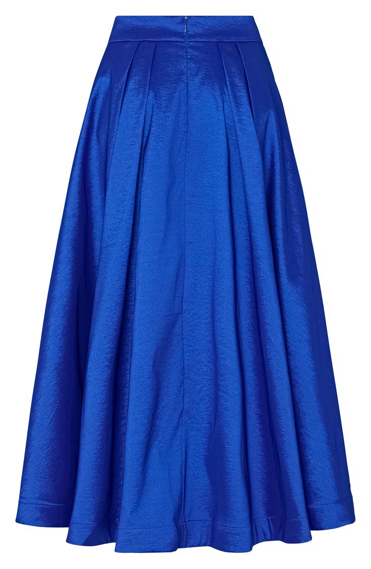 Elevate your ensemble in this A-line midi skirt crafted from glossy taffeta. 32" length 57% polyester, 38% nylon, 5% spandex Dry clean Imported Spring Silk A-line Maxi Skirt, Spring Silk A-line Skirt, Spring Party Skirt With Folds, A-line Pleated Maxi Skirt For Party, Party Maxi Skirt With Folds, Spring Satin Full Skirt, Spring Full Satin Skirt, Spring Pleated Satin Skirt, Long Party Skirt With Folds