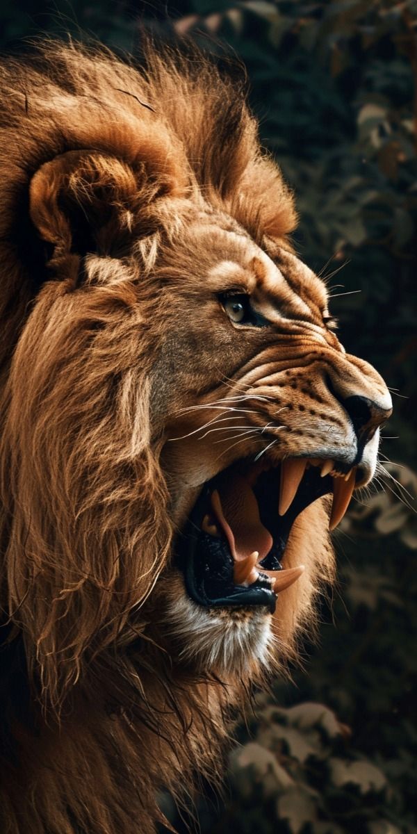 a lion with its mouth open showing teeth