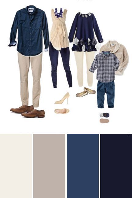 the color scheme is blue, beige and white with an assortment of clothing on display