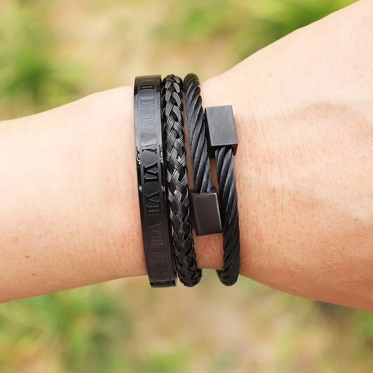 Product Details Black Stainless Steel Black Roman Bracelet (M) Black Roped Bracelet Metal: Gold Plated/Black Rhodium Nickel & Lead Free Includes a microfiber pouch Imported Click here to find out how to measure your wrist. Black Stainless Steel Wristband, Trendy Black Leather Bracelet For Everyday, Black Stainless Steel Bracelet Wristband, Adjustable Black Cuff Bracelet With Strap, Black Stainless Steel Leather Bracelet For Everyday, Modern Black Leather Bracelet With Wrist Strap, Durable Black Wristband Gift, Black Leather And Stainless Steel Adjustable Bracelet, Everyday Black Bracelets With Wrist Strap