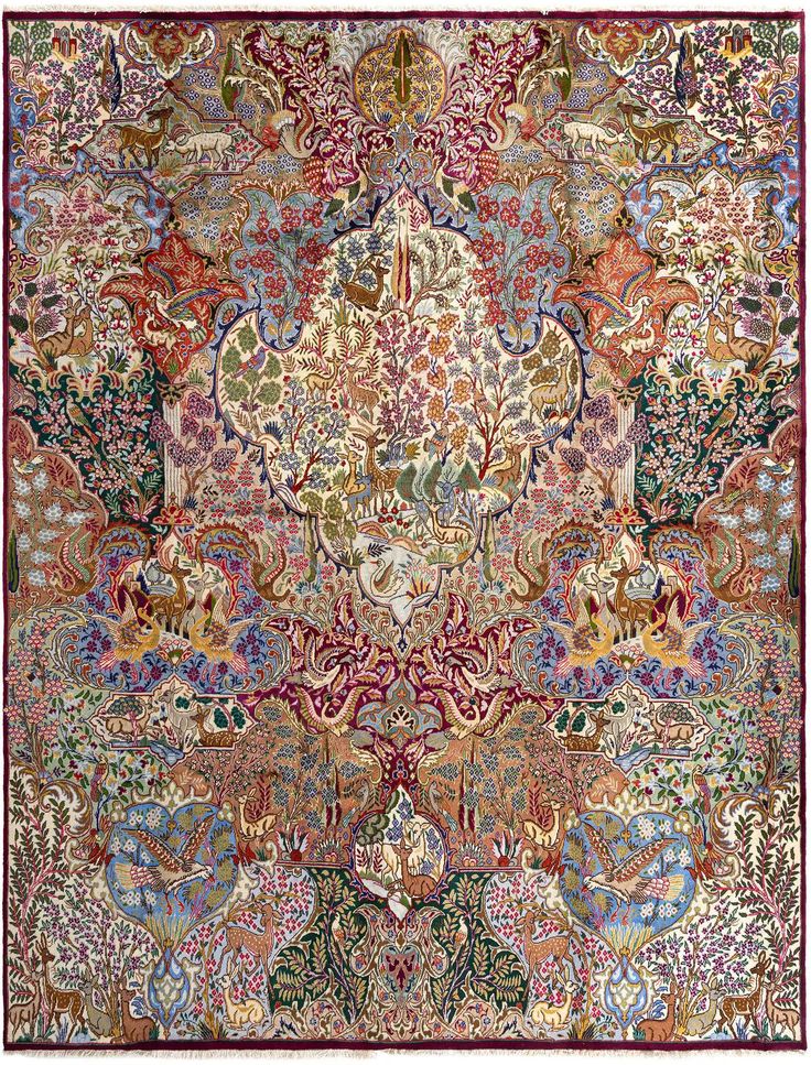 an intricately designed rug with many colors and designs on the carpet is shown in this image