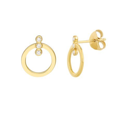 14K Yellow Gold 1/15ct Diamonds On Flat Circle Drop Earrings - Women. Stud earrings exude a classy and sophisticated prescence, yet are so simple and timeless. Desirable and versatile these earrings can worn with any outfit, from a casual day at the office to a formal black-tie event. Their 14 karat gold brilliance will leave onlookers in awe. Our stud earrings are made with the buyer in mind. Fitted with a post and butterfly backing for a secure fit. Size: one size.  Gender: female.  Age Group: Yellow Gold Stud Earrings, Circle Monogram, Circle Earrings Studs, Gold Stud Earrings, Circle Studs, Gold Price, Gold Stud, Chain Link Necklace, Gold Earrings Studs