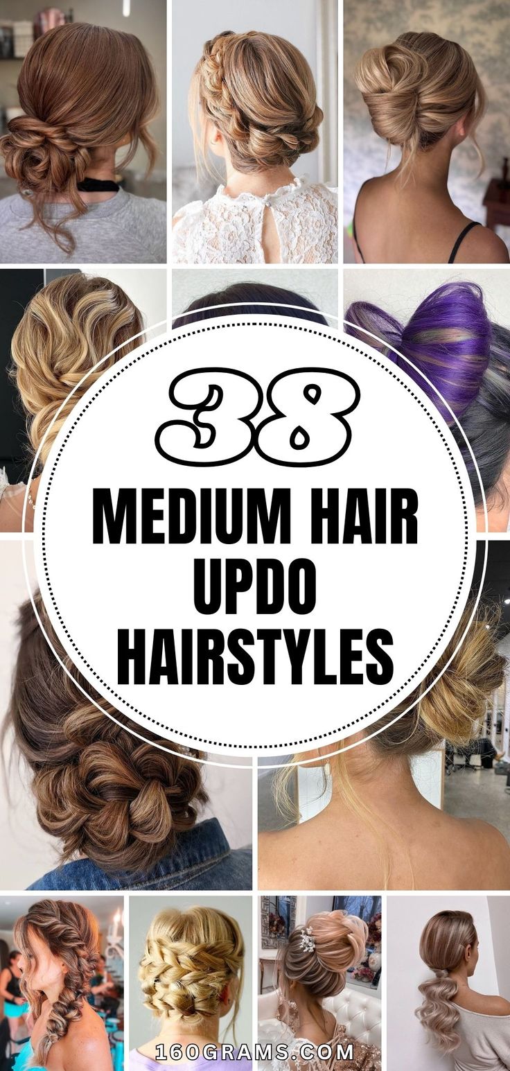 Save this pin for a collection of modern and chic medium hair updos you'll absolutely love! Perfect for any occasion, these updos will take your hairstyle game to the next level. #MediumHairUpdos #HairInspo #FashionBlog Updos For Medium Length Hair Mother Of The Bride, Hairstyles For Medium Length Hair For A Wedding, Bridesmaid Updo For Shoulder Length Hair, Wedding Updos Short Hair, Ideas For Hairstyles Long Hair, Straight Hair Updo Wedding, Medium Hair Formal Hairstyles, Hair Updos For Mother Of The Bride, Side Up Dos For Medium Hair