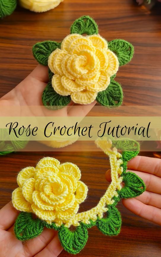 the crochet rose is being made with yarn