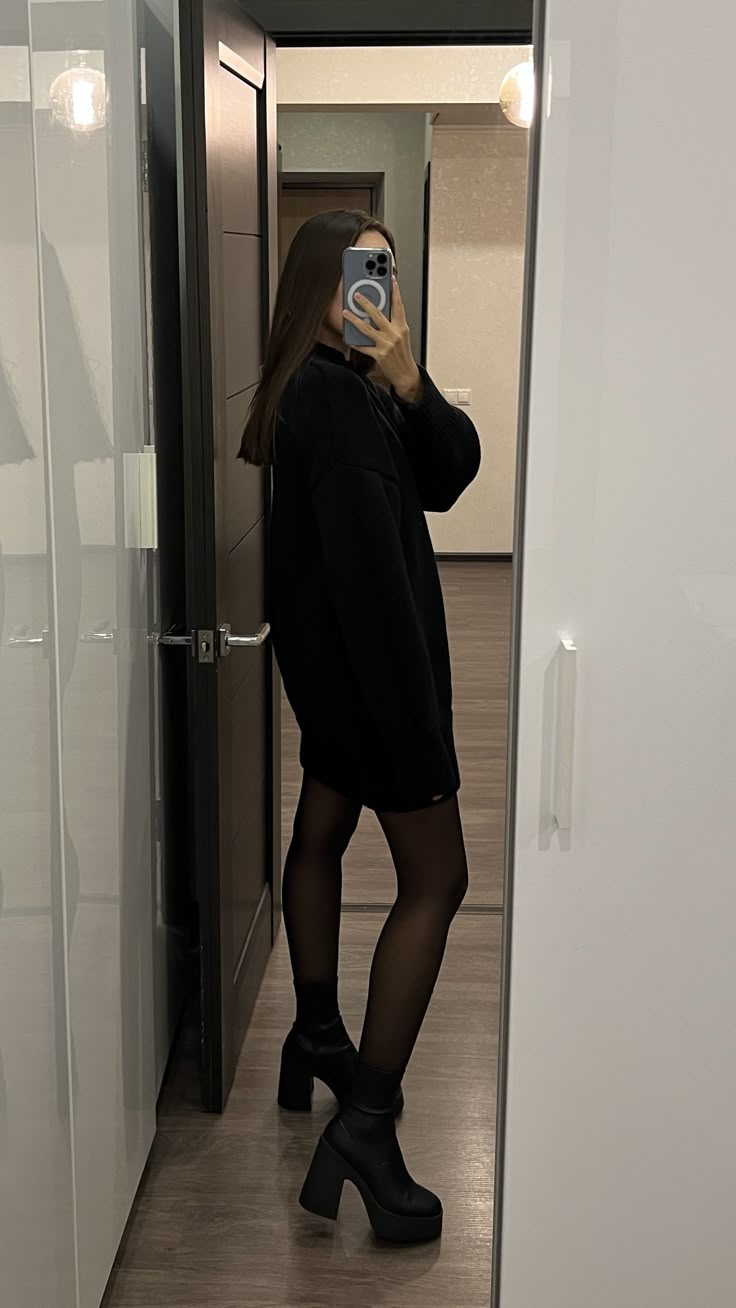 Black Knit Dress Outfit Winter, Black Knit Dress Outfit, Platform Boots Outfit Winter, Platform Boots Outfits, Black Platform Boots Outfit, Boots Winter 2023, Platform Boot Outfit, Platform Boots Winter, Boots Winter Outfit