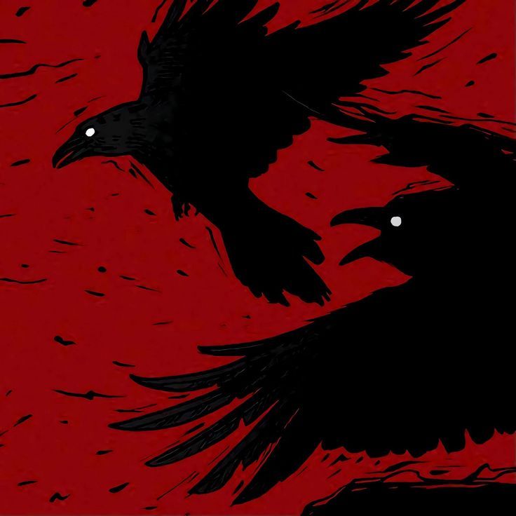 two black crows flying in the air with their wings spread out and eyes glowing at night