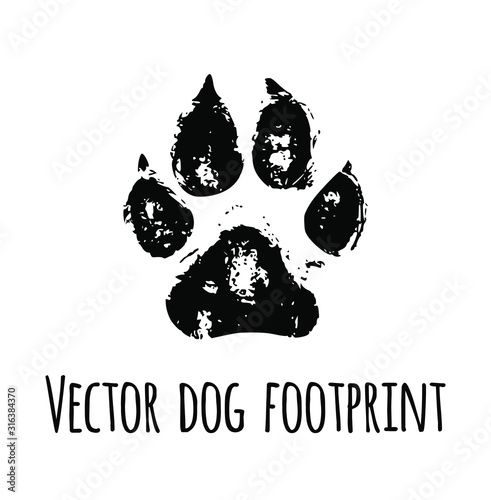 a black and white paw print with the words,'vector dog footprint '