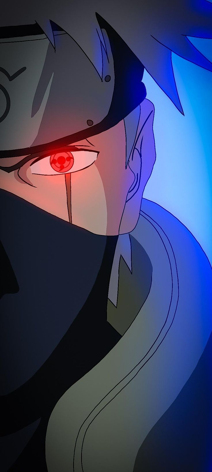 an anime character with red eyes staring at the camera