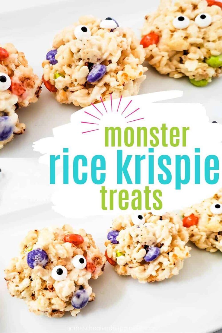 monster rice krispie treats on a white plate