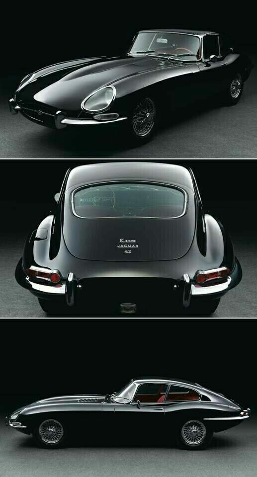 three different views of an old car in black and white, with the hood up