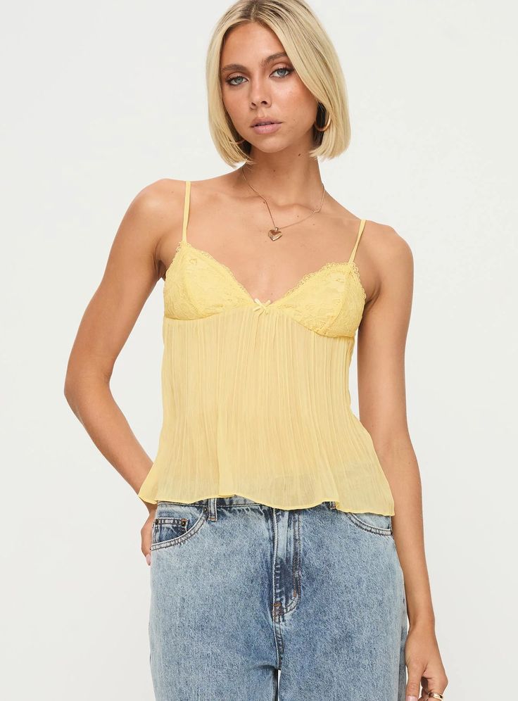 Zami Pleat Top Lemon Summer Outfits Yellow, Nails Jewelry, Fun Tops, Lemon Top, Sarah Shahi, Preppy Clothes, Pleat Top, School Clothes, Fleece Dress